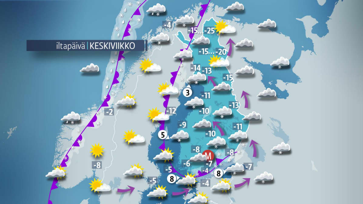 Keskivikko iltapäivän sää.
