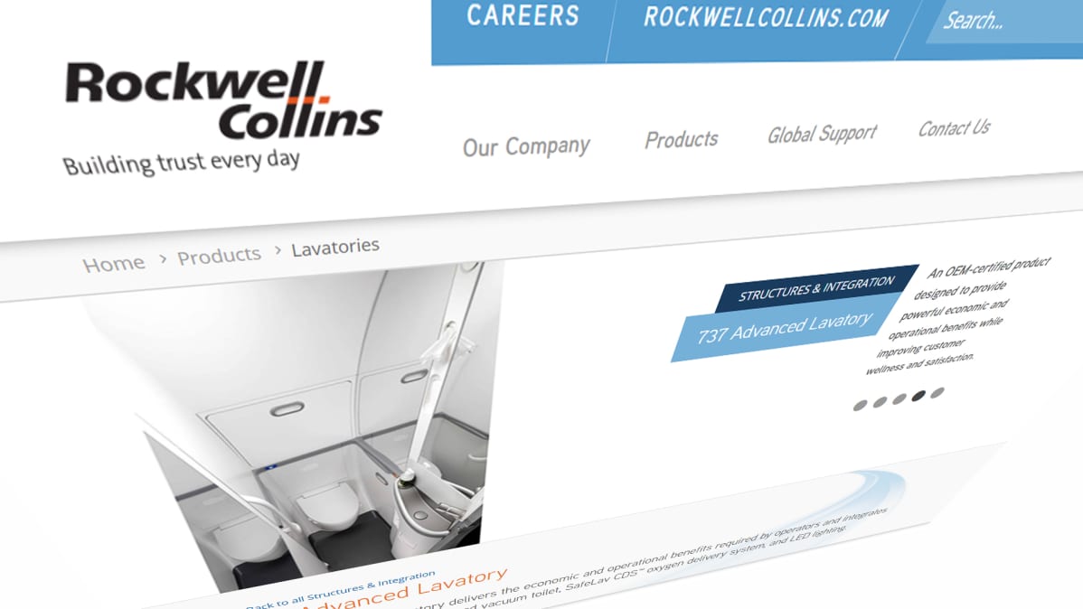 Kuvakaappaus Rockwell Collins -yhtiön nettisivuilta.