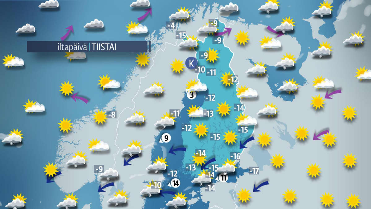 Tiistai-iltapäivän sää.