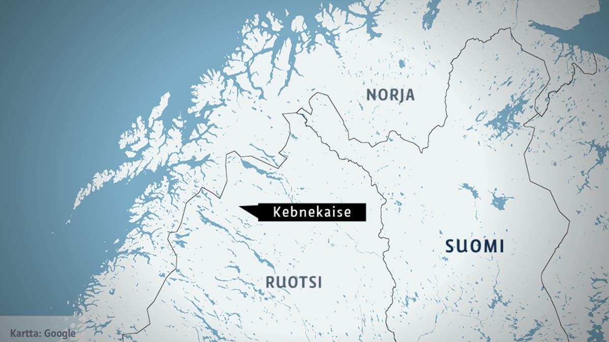 Kartta, josta näkyy Kebnekaisen tunturin sijainti.