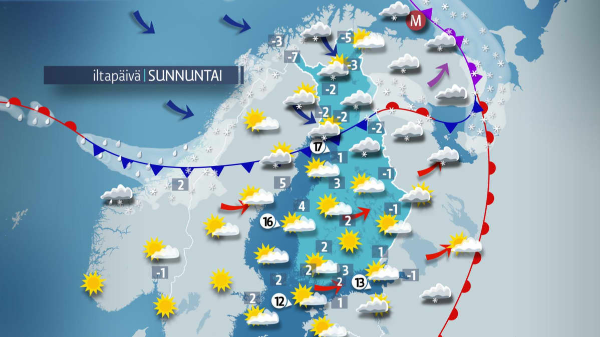 Sääkartta iltapäivä.