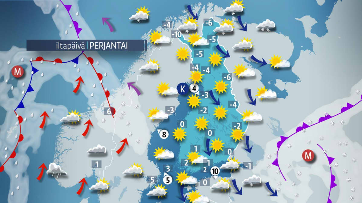Perjantai-iltapäivän sää.