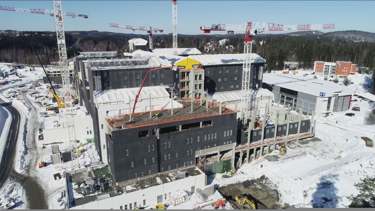 Keski-Suomen keskussairaalan rakennustyömaa.