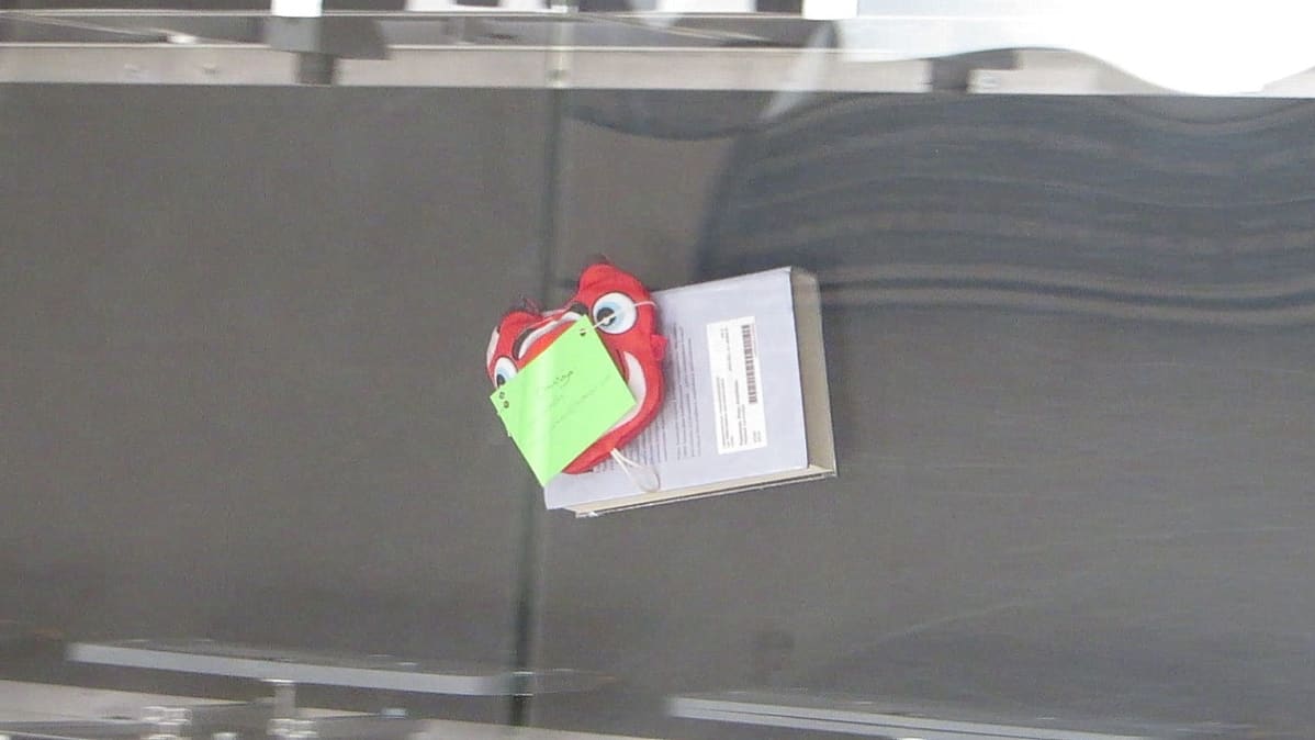 Nalle kirjojen palautusautomaatissa
