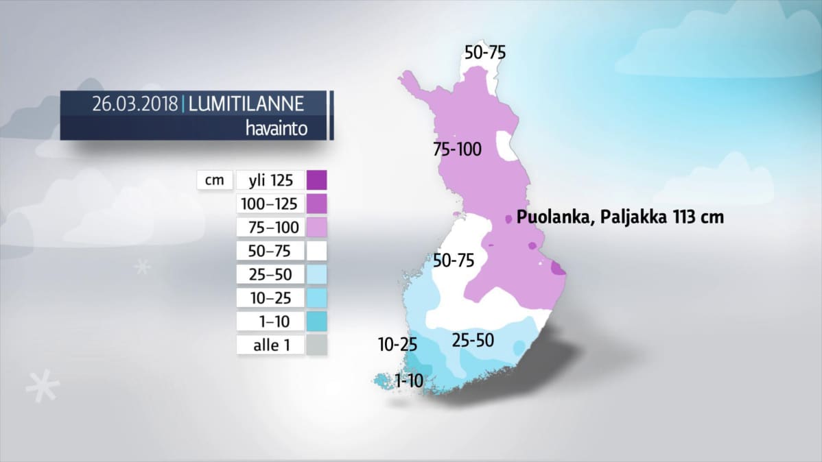 Kartta lumitilanteesta.