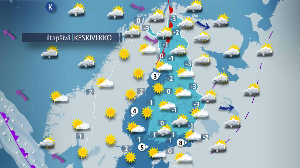 Keskiviikon sääkartta.