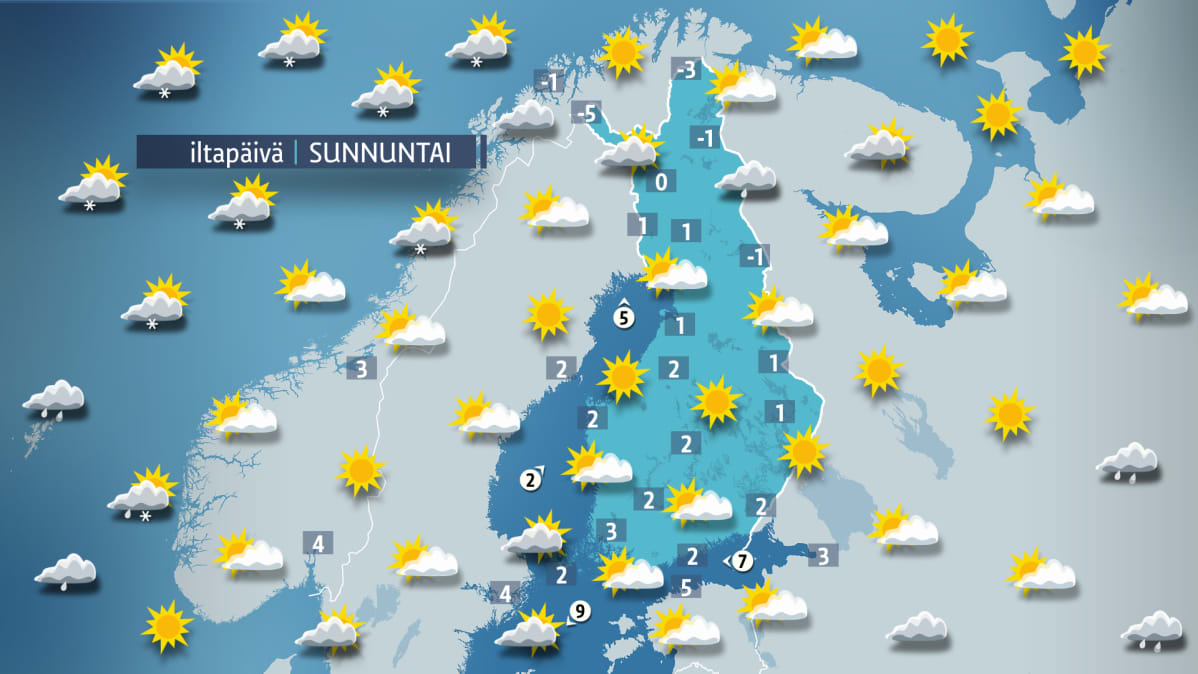 Sunnuntain sääkartta.
