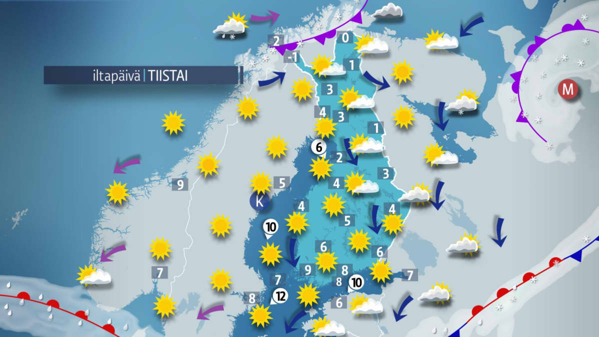 Tiistain sääkartta.