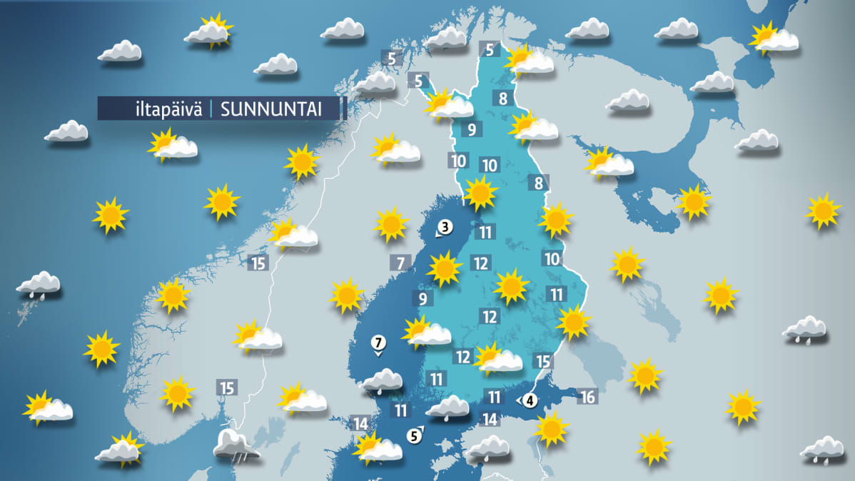Sunnuntain sääkartta.