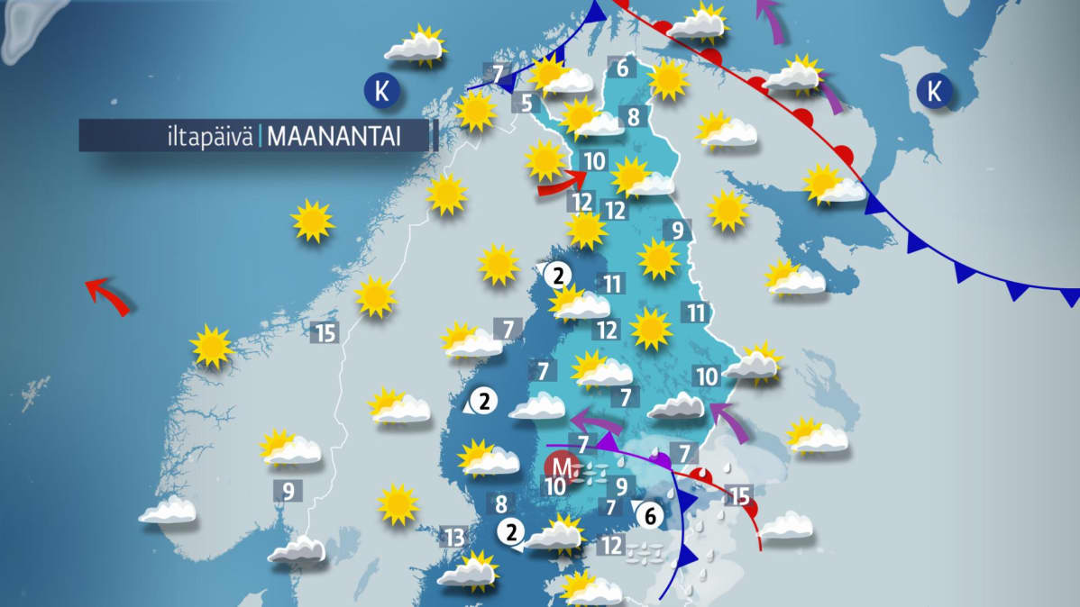 Maanantain sääkartta.
