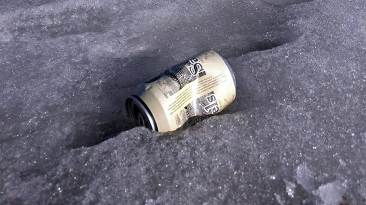 Oluttölkki pellolla