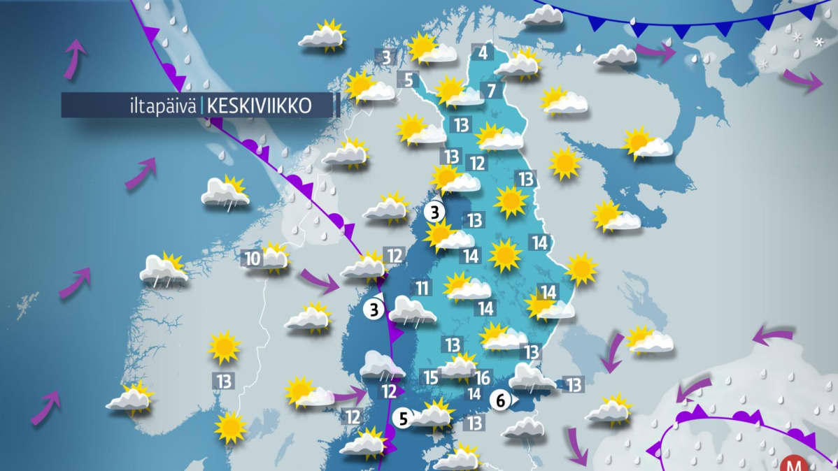 Keskiviikkoiltapäivän sää.