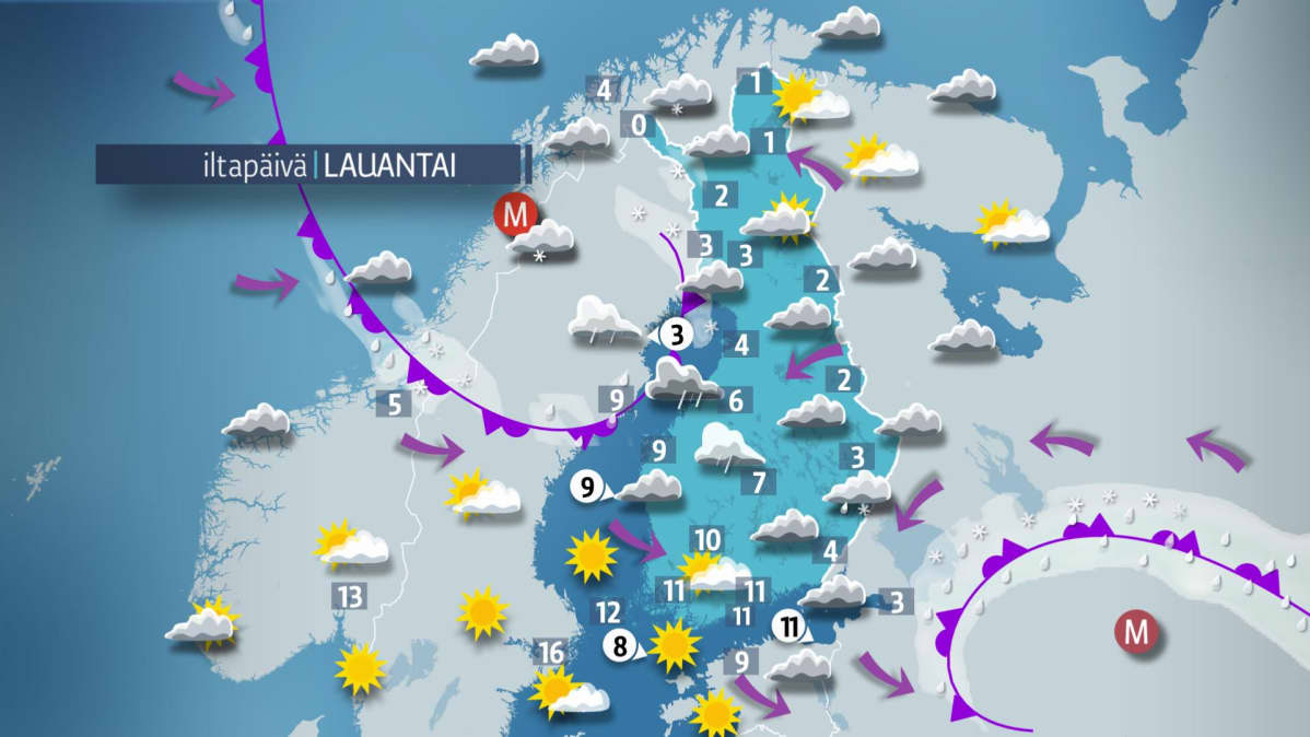 Sääennuste lauantaille 21. huhtikuuta.