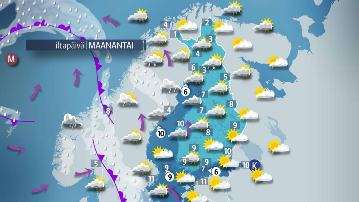 Sääennuste maanantaille 23. huhtikuuta.