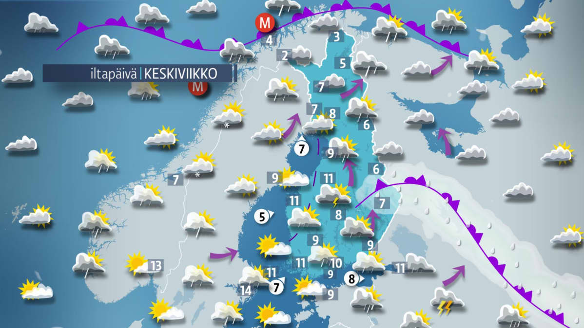 Keskiviikon sääkartta.