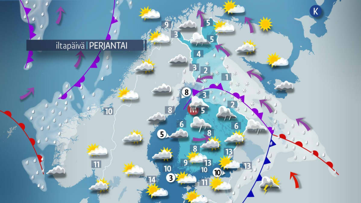 perjantain sääkartta