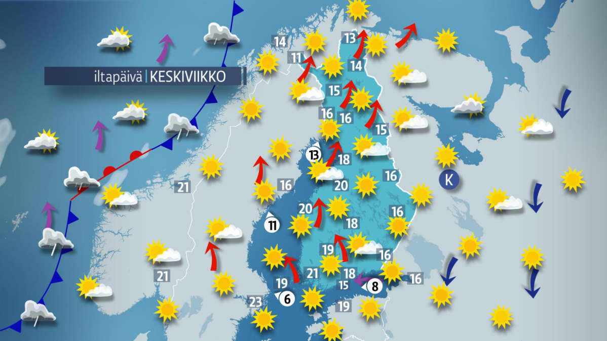 Keskiviikon sääkartta.