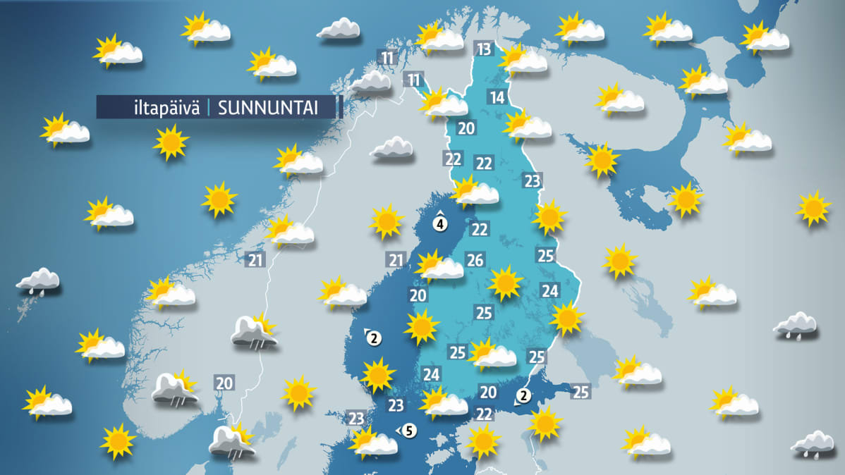 Sunnuntain sääkartta.