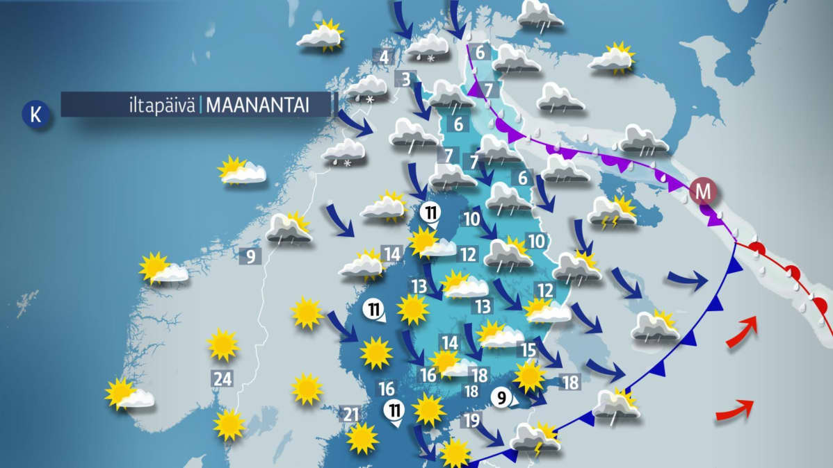 maanantain sääkartta