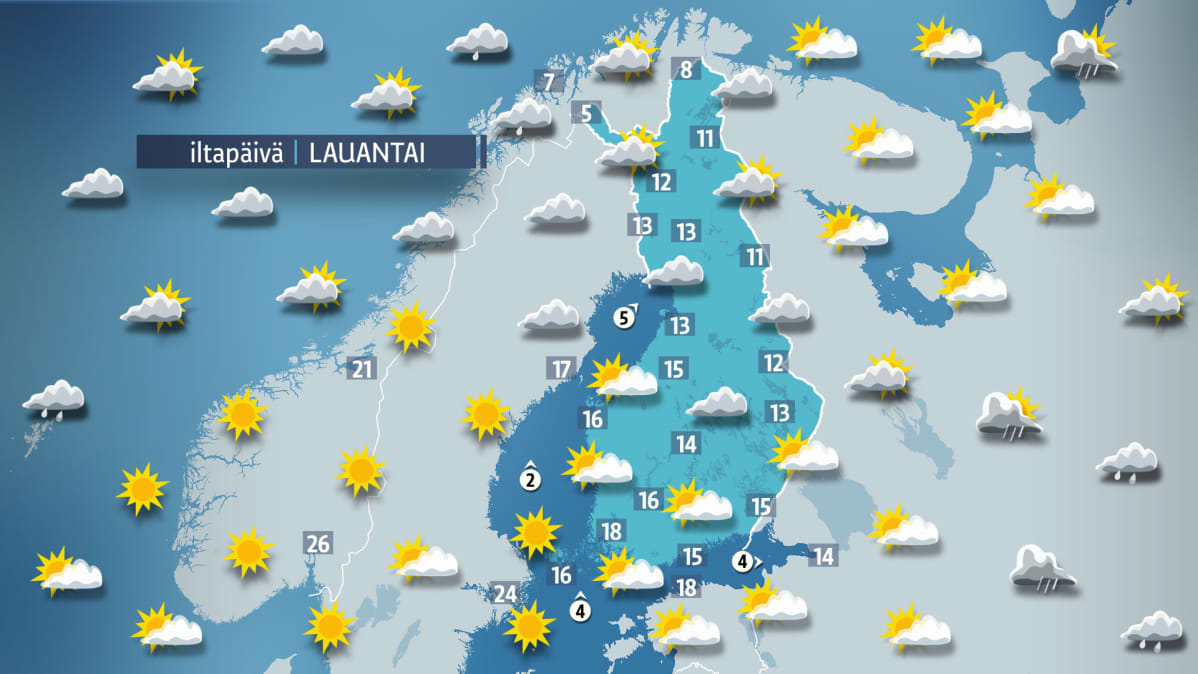 Sääennuste lauantaille 9. kesäkuuta.