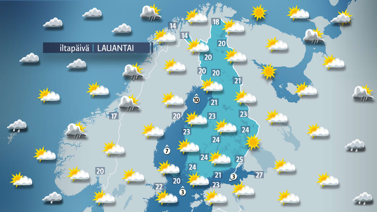 Sääennuste lauantaille 16. kesäkuuta.