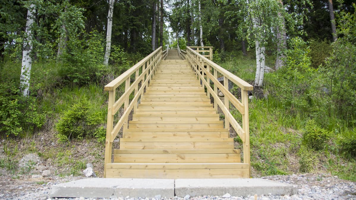 Uudet kuntoportaat alhaalta päin kuvattuna.