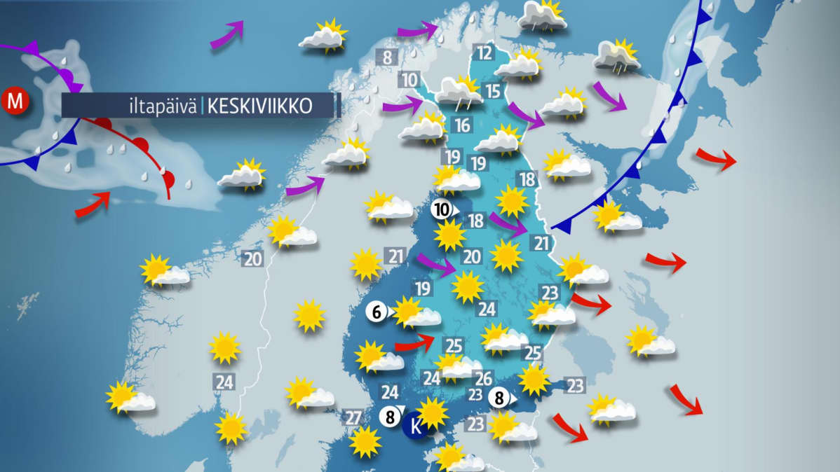 Sääennuste keskiviikolle 27. kesäkuuta.