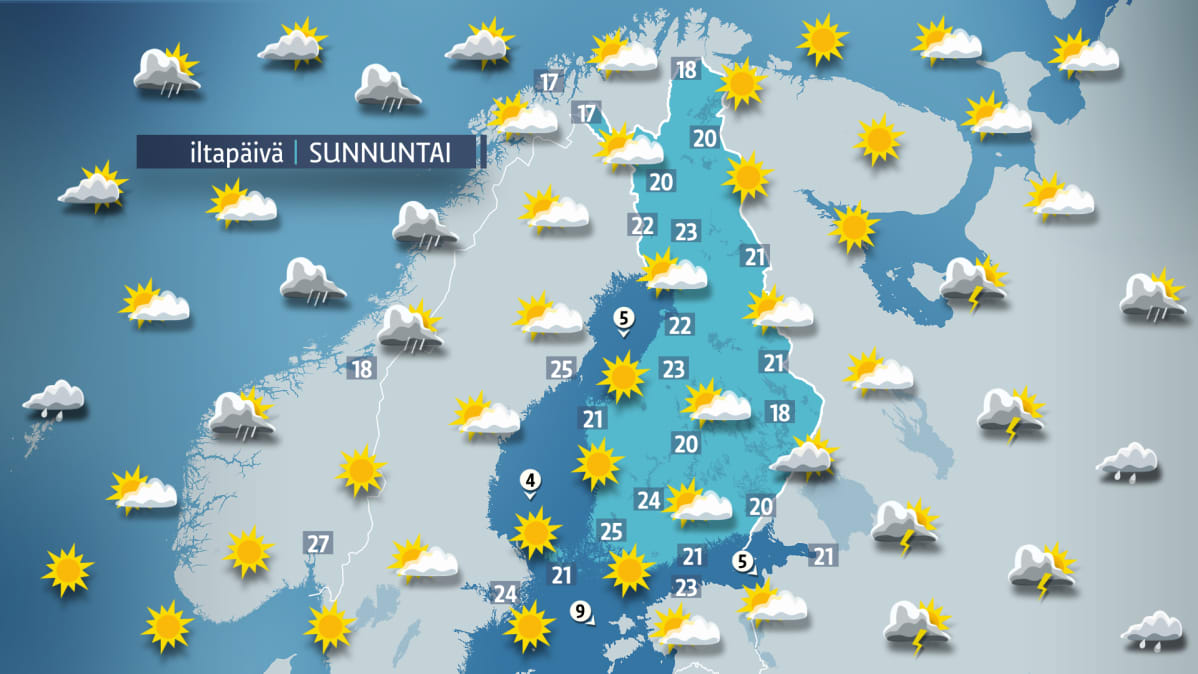 Sunnuntain sääkartta.