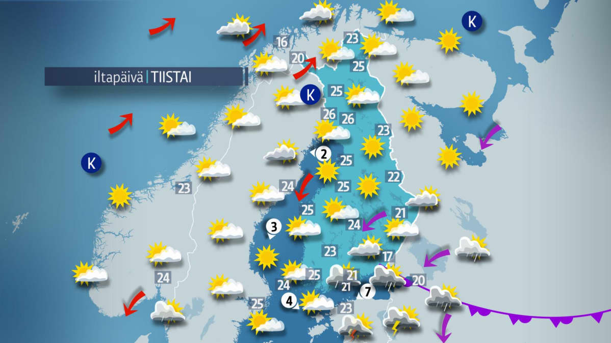 Tiistain sääkartta.