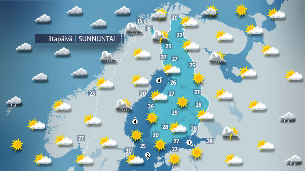 Sunnuntain sääkartta.