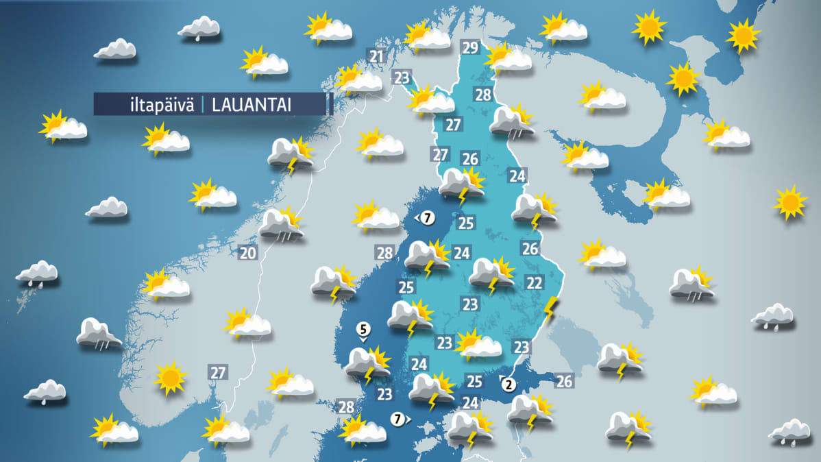 Lauantain sääkartta.