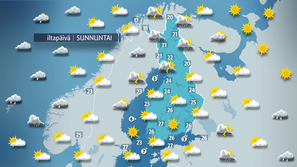 Sunnuntain sääkartta.