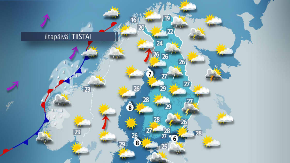 Tiistain sääkartta.