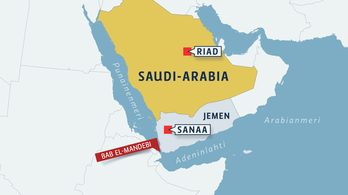 Kartta Saudi-Arabian alueesta.