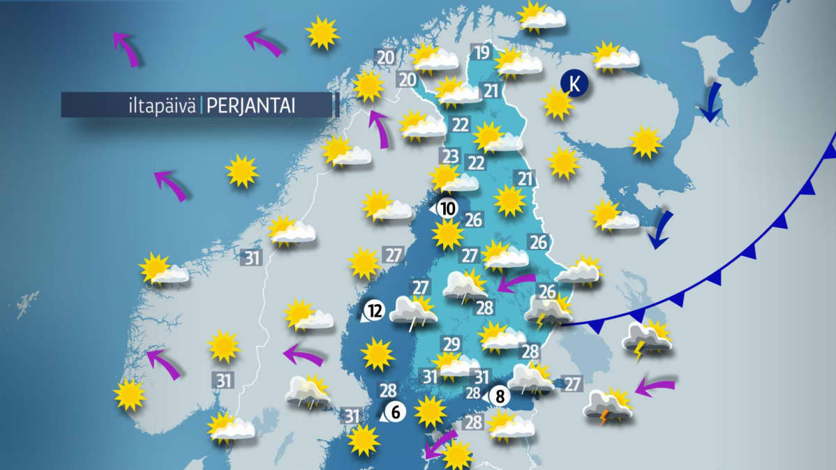 Perjantain sääkartta.