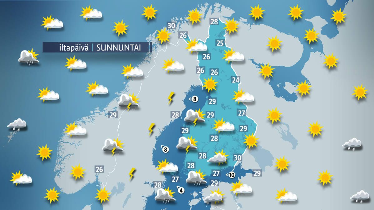 Sunnuntain sääkartta.