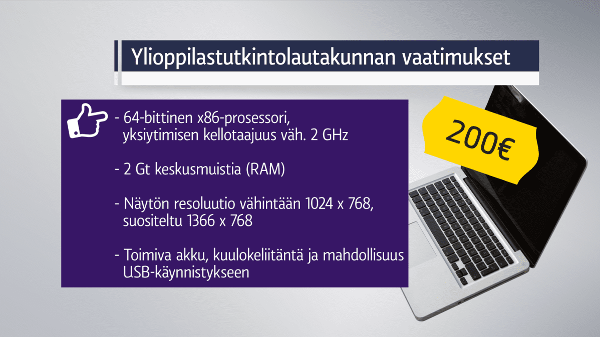 Ylioppilastutkintolautakunnan vaatimukset läppärille