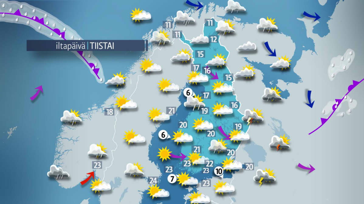 Tiistain sääkartta.