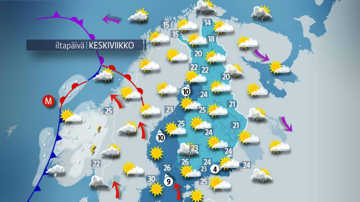 Keskiviikon sääkartta.