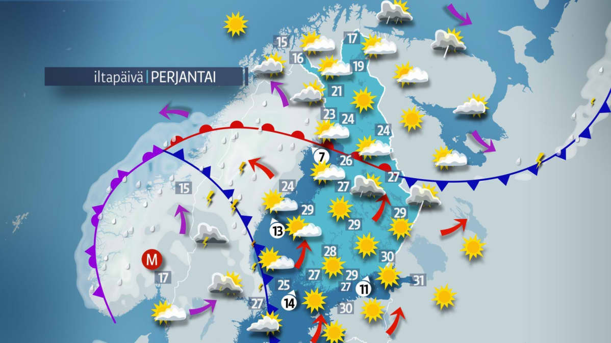 Perjantain sääkartta