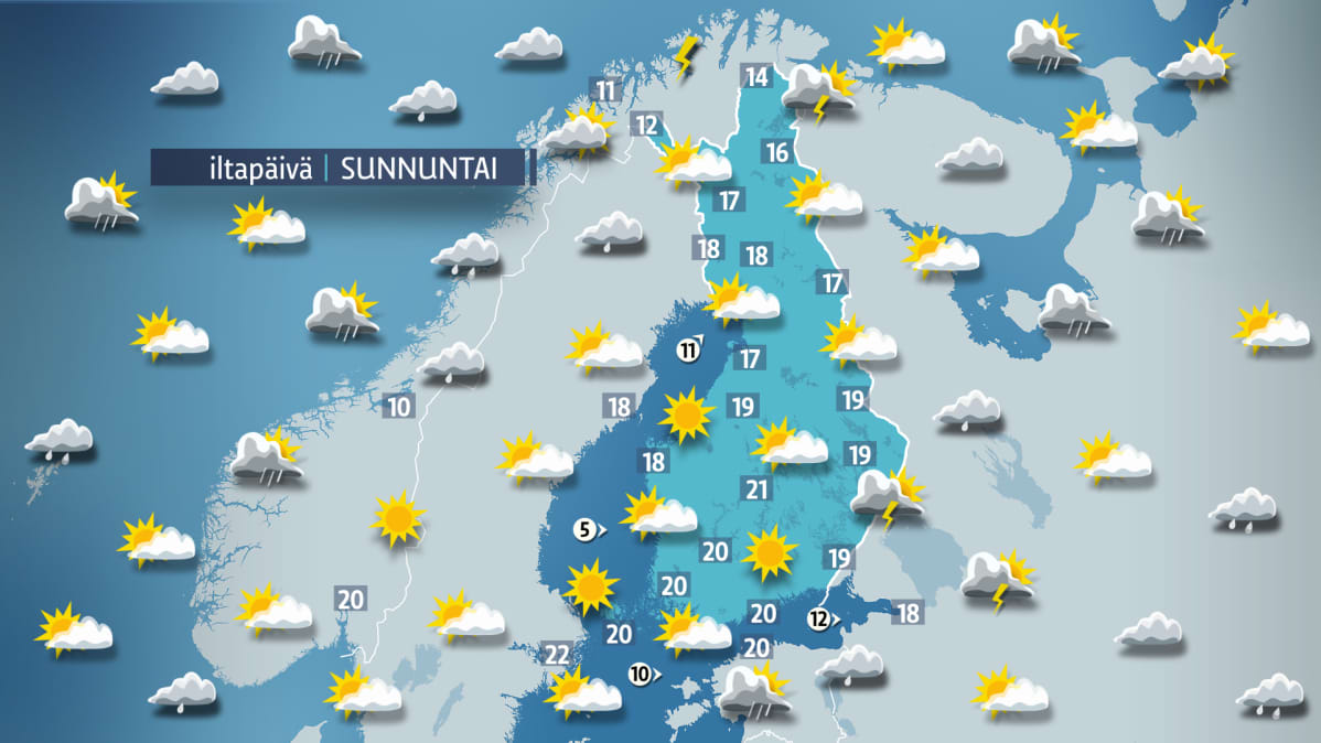 Sunnuntain sääkartta.