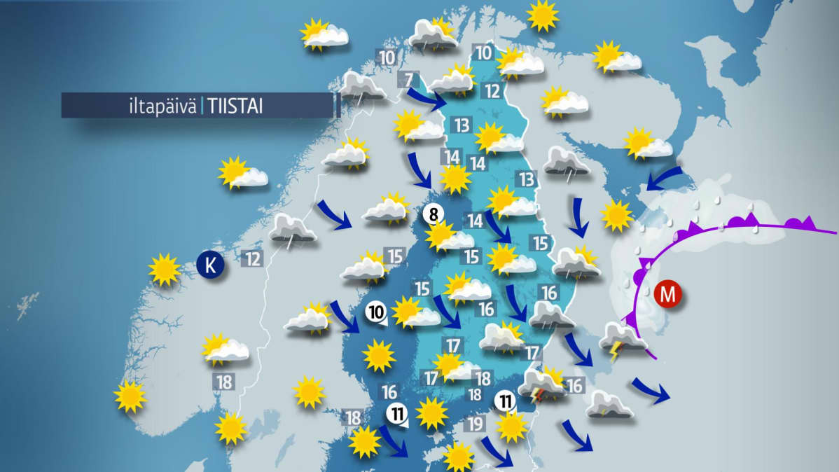 Tiistain sääkartta.
