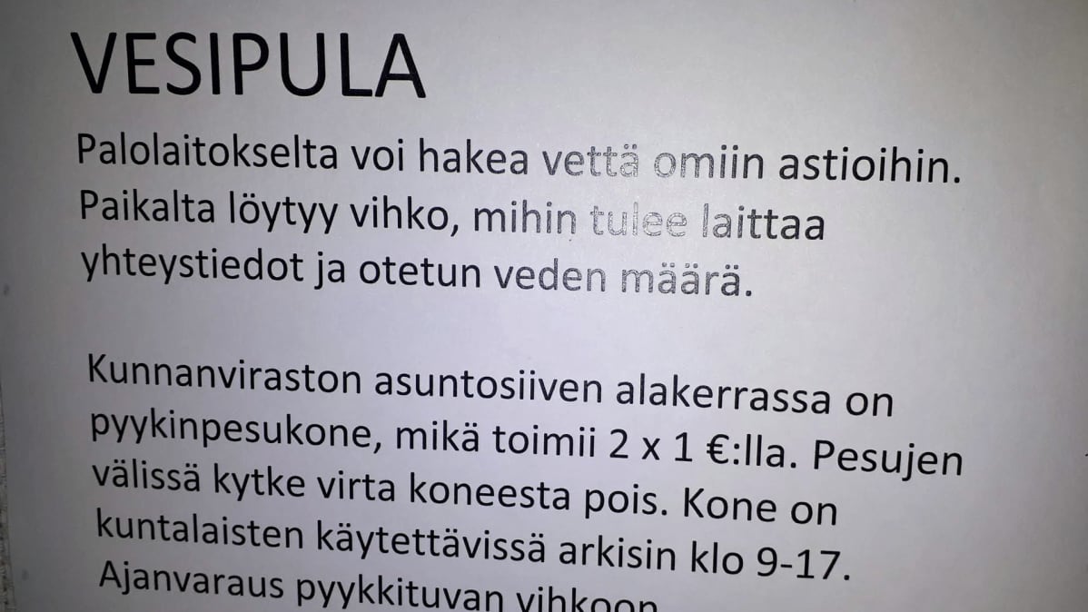 Ilmoitus vesioulasta Multialla.
