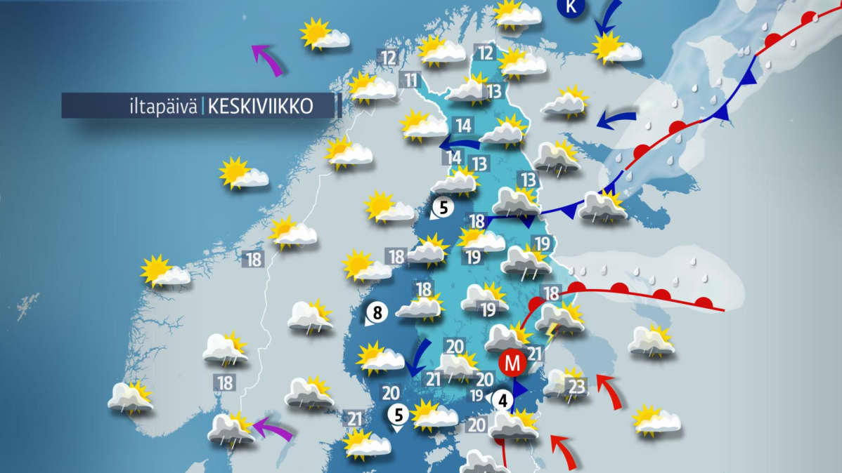 Sääennuste keskiviikolle 5. syyskuuta.