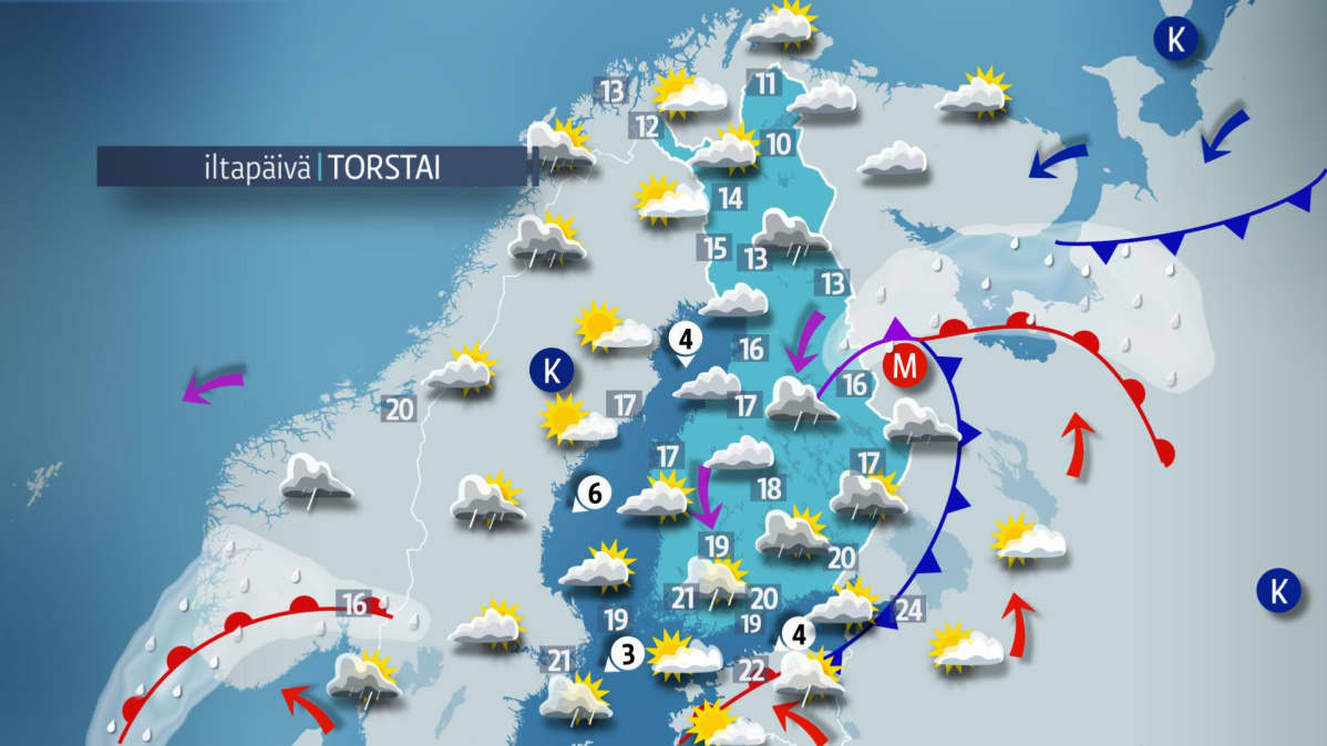 Sääennuste torstaille 6. syyskuuta.