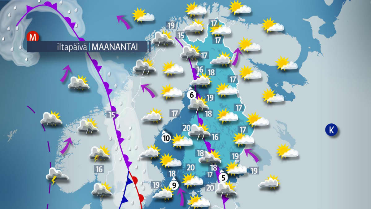 Maanantain sääkartta.