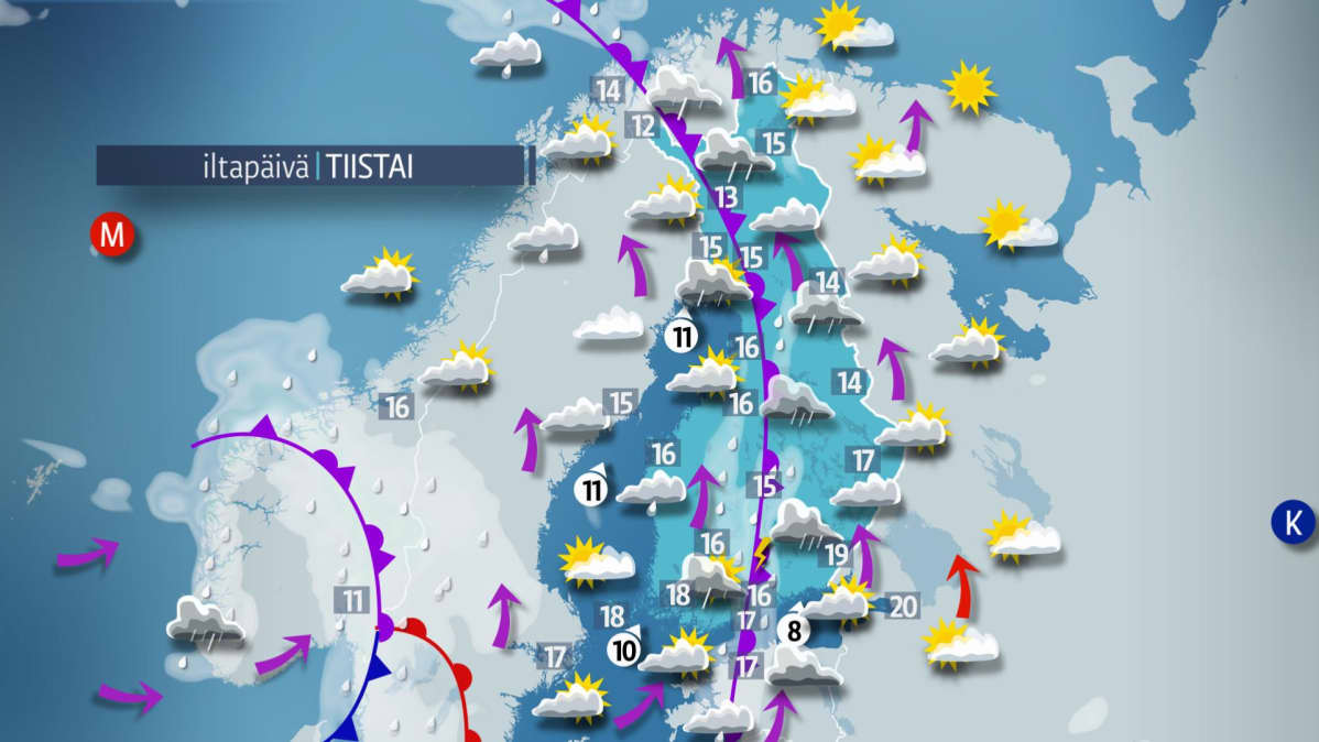 Tiistain sääkartta.
