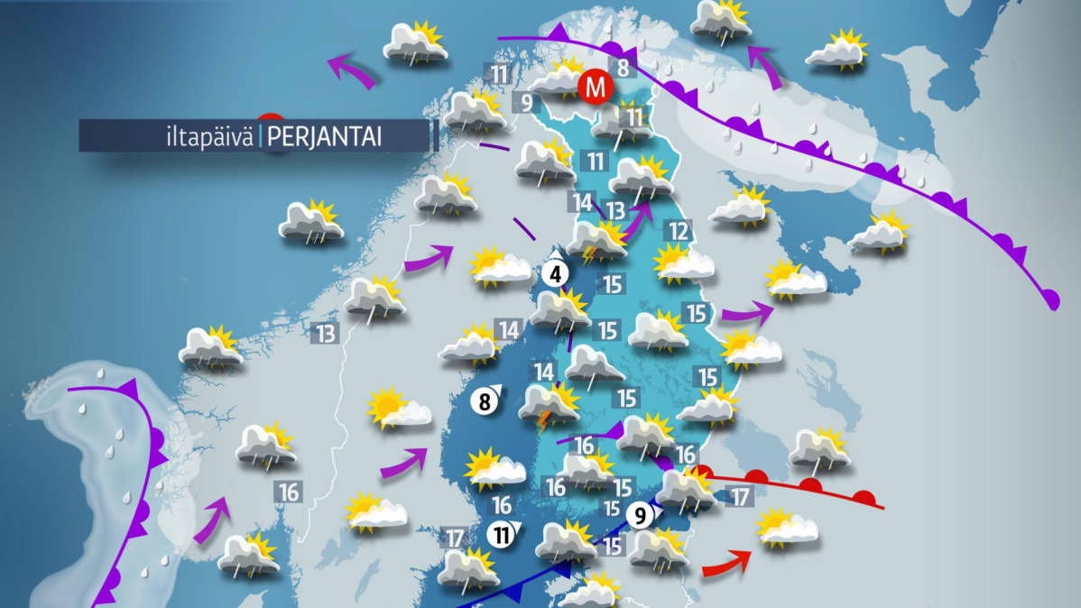 Sääennuste perjantaille 14. syyskuuta.