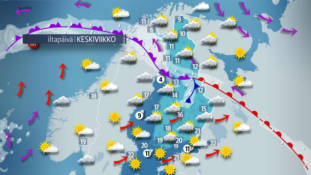 Keskiviikon sääkartta.