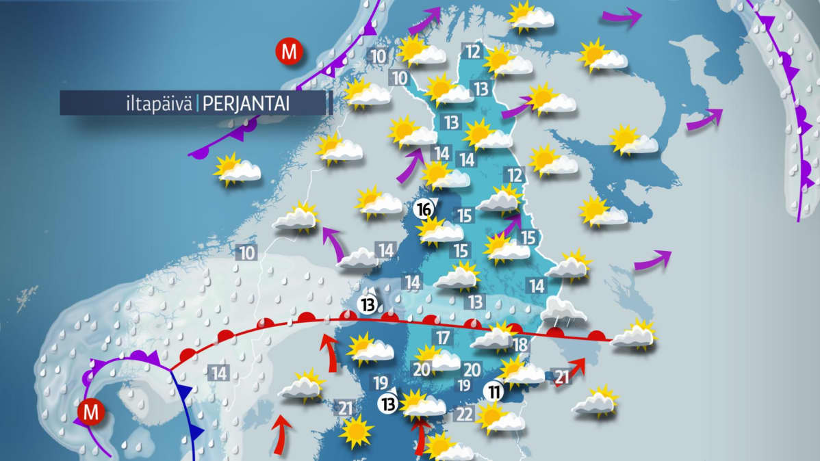 Perjantain sääkartta.